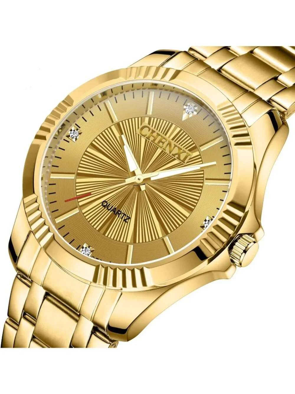 Men's Gold Analog Quartz Stainless Steel Crystals Classic Style Wrist Watch